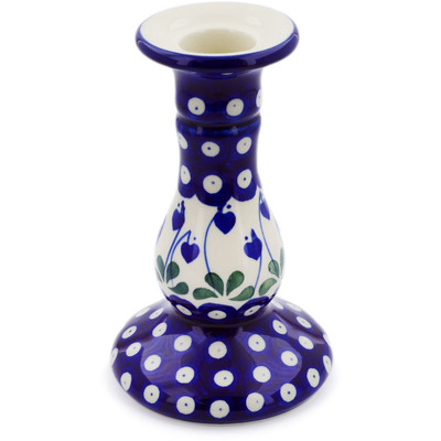 Polish Pottery Candle Holder 6&quot; Bleeding Heart Peacock