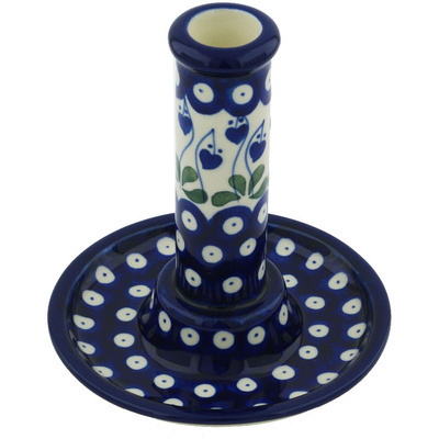 Polish Pottery Candle Holder 6&quot; Bleeding Heart Peacock