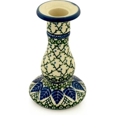 Polish Pottery Candle Holder 6&quot; Blue Alpine