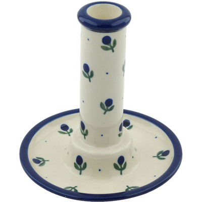Polish Pottery Candle Holder 6&quot; Blue Buds