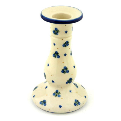 Polish Pottery Candle Holder 6&quot; Blueberry Stars