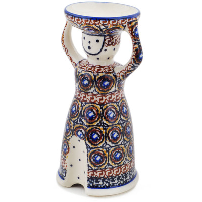 Polish Pottery Candle Holder 6&quot; Brown Beauty UNIKAT