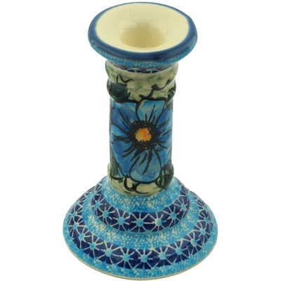 Polish Pottery Candle Holder 6&quot; Corn In The Blue UNIKAT