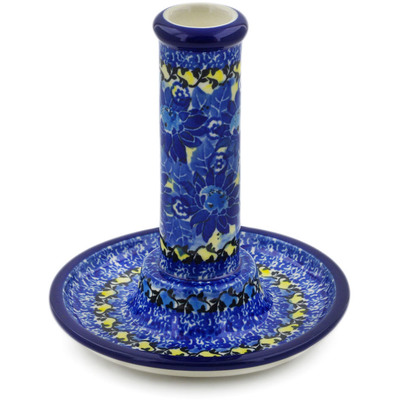 Polish Pottery Candle Holder 6&quot; Deep Blue UNIKAT