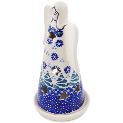Polish Pottery Candle Holder 6&quot; Falling Snowflakes