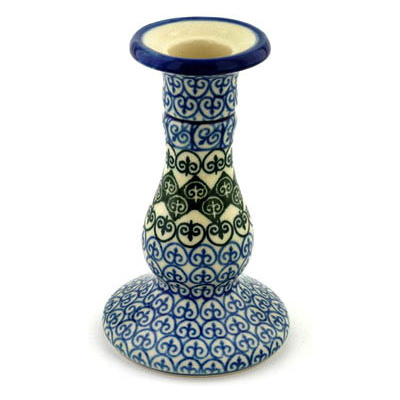 Polish Pottery Candle Holder 6&quot; Fleur De Lis