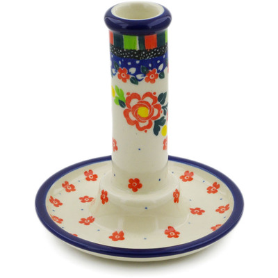 Polish Pottery Candle Holder 6&quot; Floral Puzzles UNIKAT