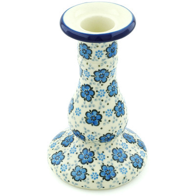 Polish Pottery Candle Holder 6&quot; Flowing Blues