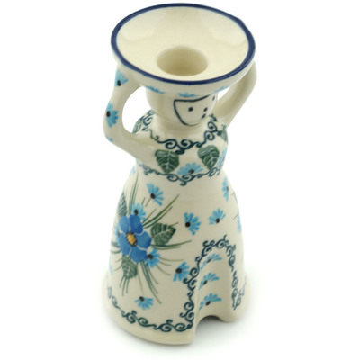 Polish Pottery Candle Holder 6&quot; Forget Me Not UNIKAT