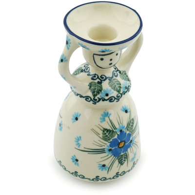 Polish Pottery Candle Holder 6&quot; Forget Me Not UNIKAT