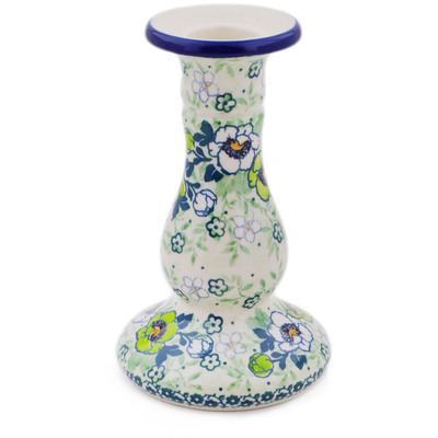 Polish Pottery Candle Holder 6&quot; Good Luck Pansy UNIKAT