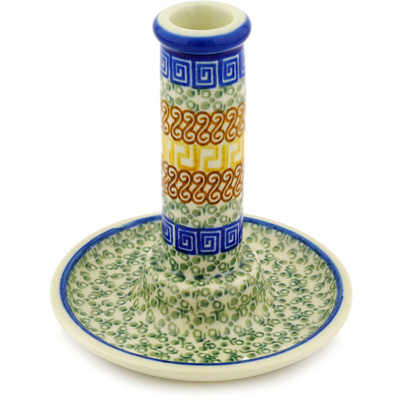 Polish Pottery Candle Holder 6&quot; Grecian Sea