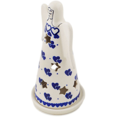 Polish Pottery Candle Holder 6&quot; Heart To Heart