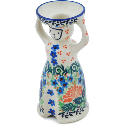 Polish Pottery Candle Holder 6&quot; Midnight Iris UNIKAT