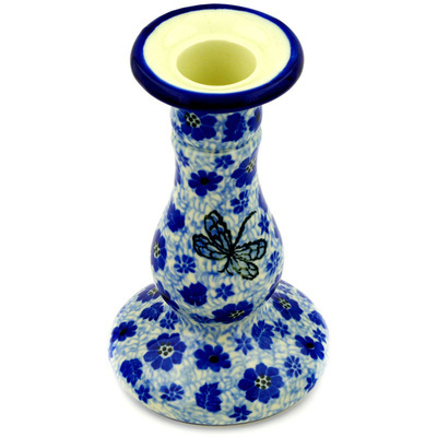 Polish Pottery Candle Holder 6&quot; Misty Dragonfly