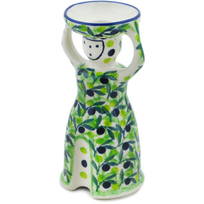 Polish Pottery Candle Holder 6&quot; Olive Grove UNIKAT