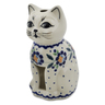 Polish Pottery Candle Holder 6&quot; Orange And Blue Flower