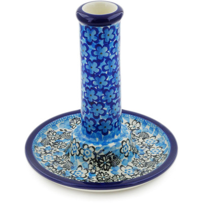 Polish Pottery Candle Holder 6&quot; Out Of Blue UNIKAT