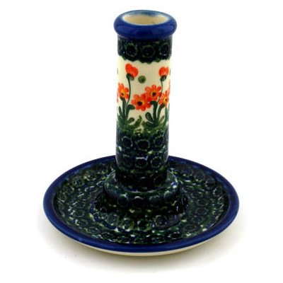Polish Pottery Candle Holder 6&quot; Peach Spring Daisy