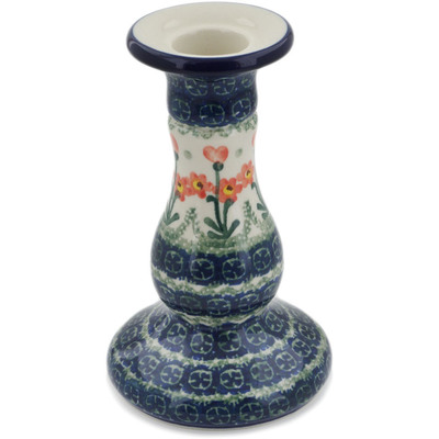 Polish Pottery Candle Holder 6&quot; Peach Spring Daisy