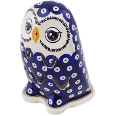 Polish Pottery Candle Holder 6&quot; Peacock Eyes