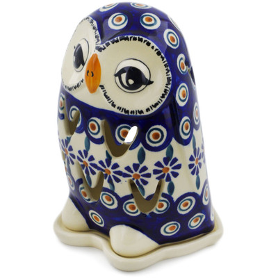 Polish Pottery Candle Holder 6&quot; Peacock
