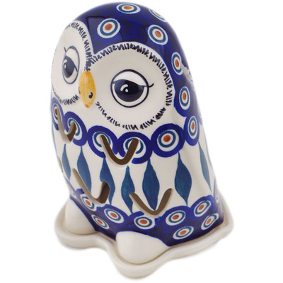 Polish Pottery Candle Holder 6&quot; Peacock Leaves