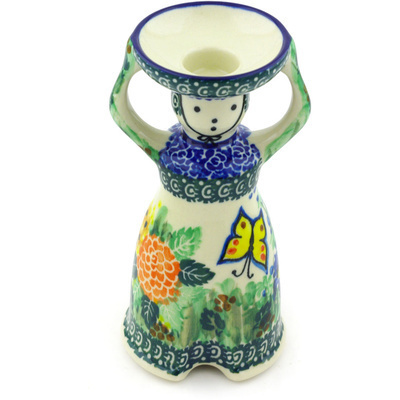 Polish Pottery Candle Holder 6&quot; Spring Garden UNIKAT