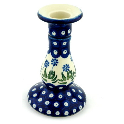 Polish Pottery Candle Holder 6&quot; Springing Calendulas