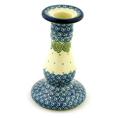 Polish Pottery Candle Holder 6&quot; Swirling Polka Dot