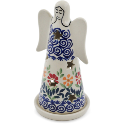 Polish Pottery Candle Holder 6&quot; Wave Of Flowers