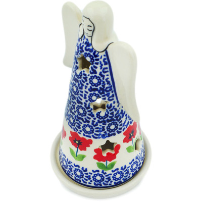 Polish Pottery Candle Holder 6&quot; Wind-blown Poppies
