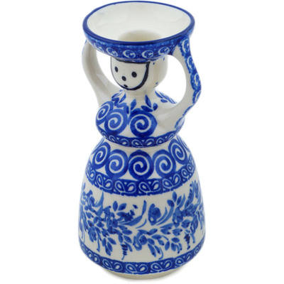 Polish Pottery Candle Holder 6&quot; Wreath Of Blue UNIKAT