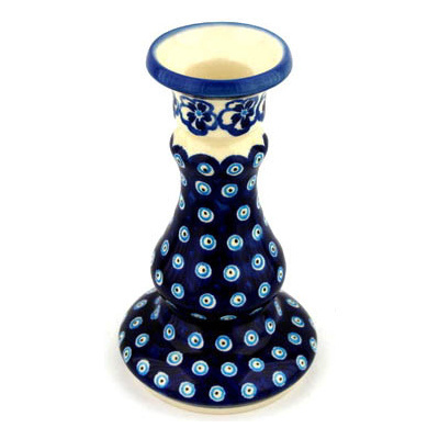 Polish Pottery Candle Holder 7&quot; Aloha Blue