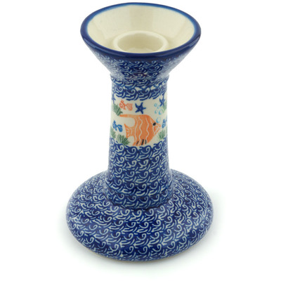 Polish Pottery Candle Holder 7&quot; Angel Fish