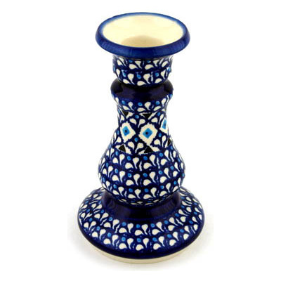 Polish Pottery Candle Holder 7&quot; Blue Diamond Dream