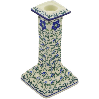 Polish Pottery Candle Holder 7&quot; Blue Dogwood