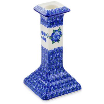 Polish Pottery Candle Holder 7&quot; Blue Poppies