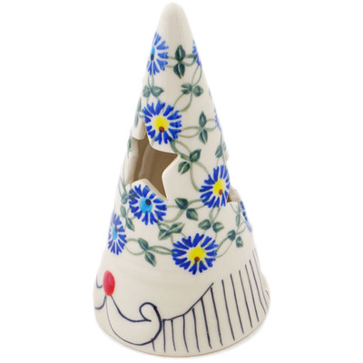 Polish Pottery Candle Holder 7&quot; Blue Thistle Beauty