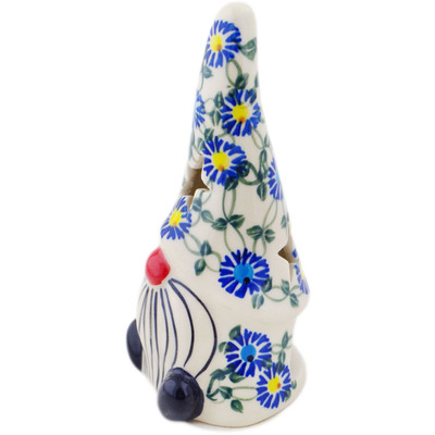 Polish Pottery Candle Holder 7&quot; Blue Thistle Beauty