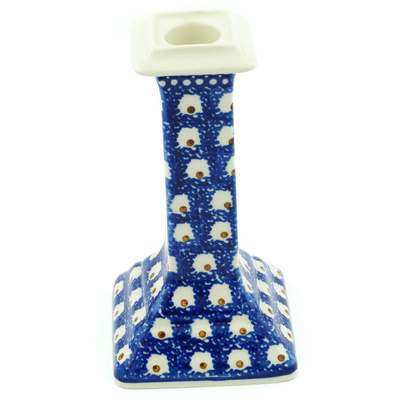 Polish Pottery Candle Holder 7&quot; Brown Eyed Peacock