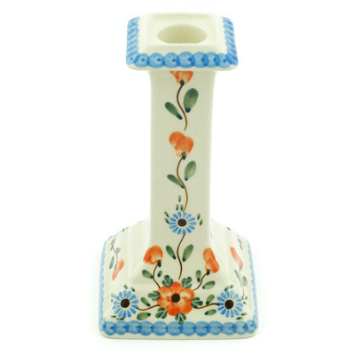 Polish Pottery Candle Holder 7&quot; Cherry Blossoms