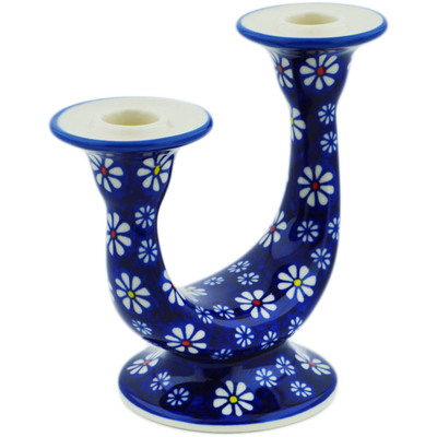 Polish Pottery Candle Holder 7&quot; Daisy Jazz UNIKAT