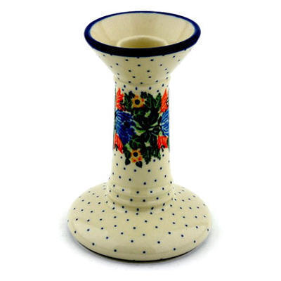 Polish Pottery Candle Holder 7&quot; Dotted Floral Wreath UNIKAT