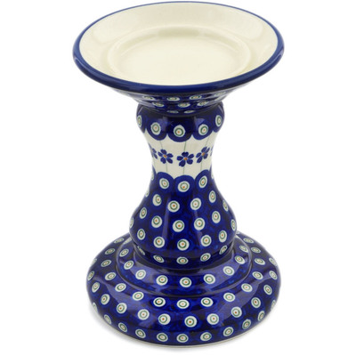 Polish Pottery Candle Holder 7&quot; Flowering Peacock