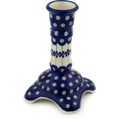 Polish Pottery Candle Holder 7&quot; Flowering Peacock