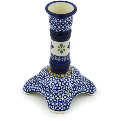 Polish Pottery Candle Holder 7&quot; Gangham Flower Chain