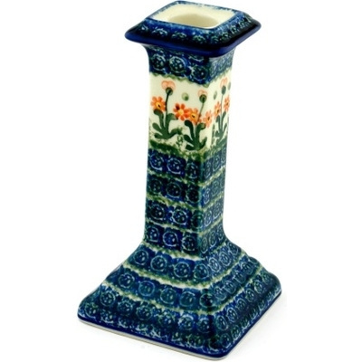 Polish Pottery Candle Holder 7&quot; Peach Spring Daisy