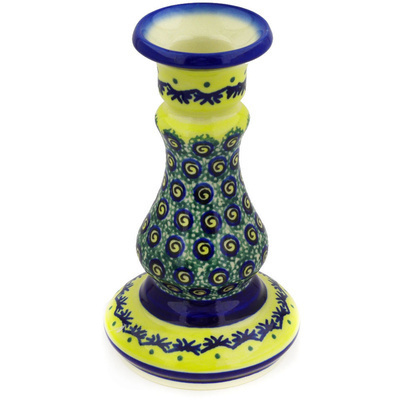 Polish Pottery Candle Holder 7&quot; Peacock Bumble Bee