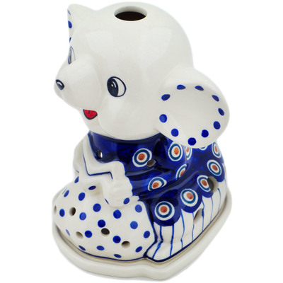Polish Pottery Candle Holder 7&quot; Peacock